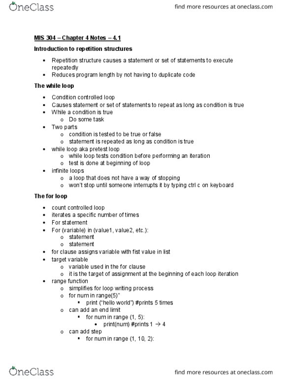 MIS 304 Chapter Notes - Chapter 4: Duplicate Code, Augmented Assignment thumbnail