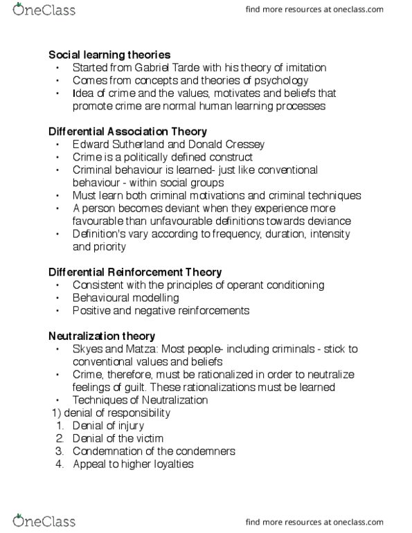 CRI205H1 Lecture Notes - Lecture 10: Donald Cressey, Differential Association, Gabriel Tarde thumbnail