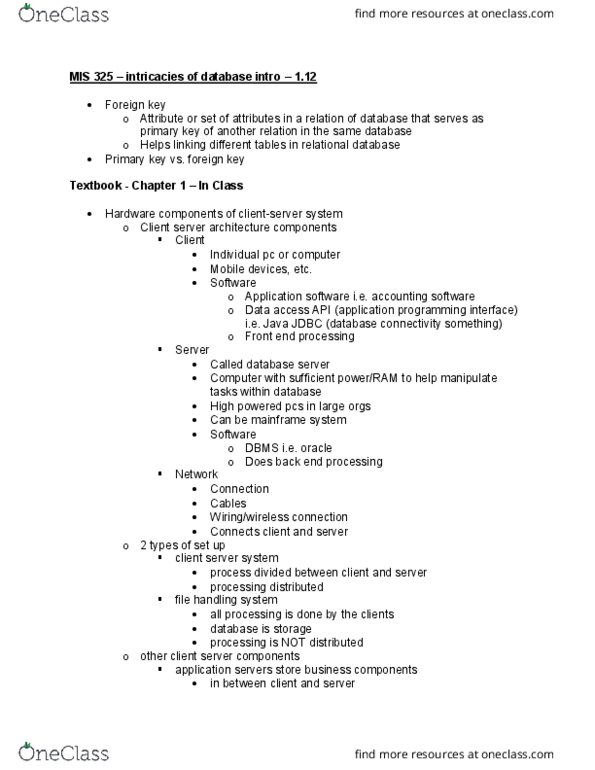 MIS 325 Lecture Notes - Lecture 11: Application Programming Interface, Database Server, Java Database Connectivity thumbnail
