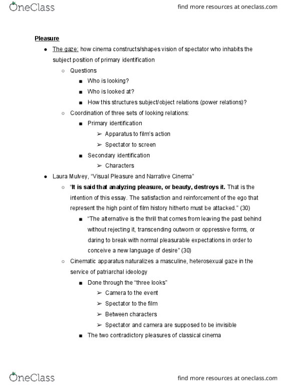 CIN301Y1 Lecture Notes - Lecture 14: Laura Mulvey, Voyeurism, Dorothy Arzner thumbnail