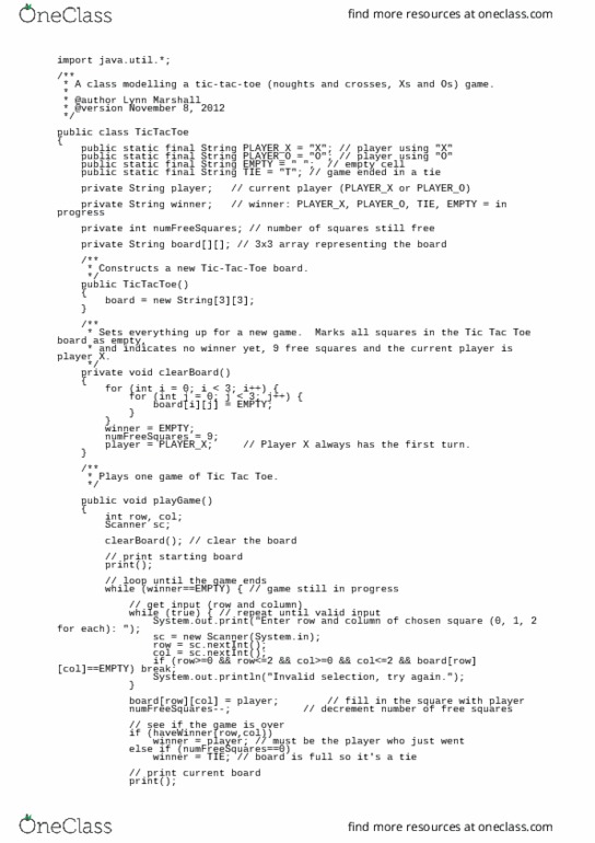 SYSC 2004 Lecture Notes - Lecture 3: Tic-Tac-Toe thumbnail