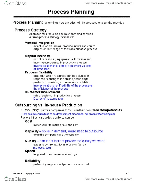 BIT 3414 Lecture Notes - Lecture 2: Batch Production, Iso 9000, Machine Shop thumbnail