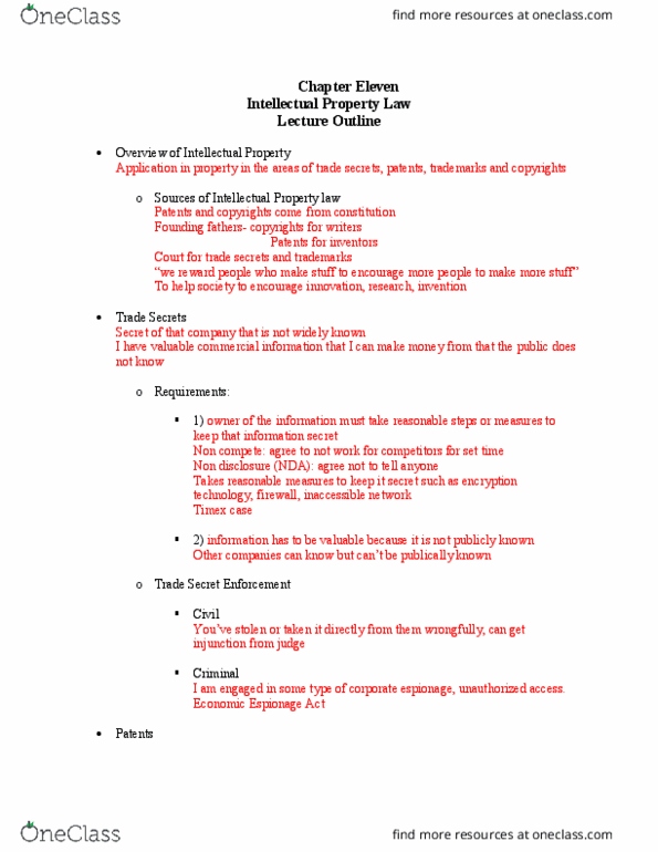 LEGL 2700 Lecture Notes - Lecture 11: Process Manufacturing, Espionage Act Of 1917, Trade Secret thumbnail