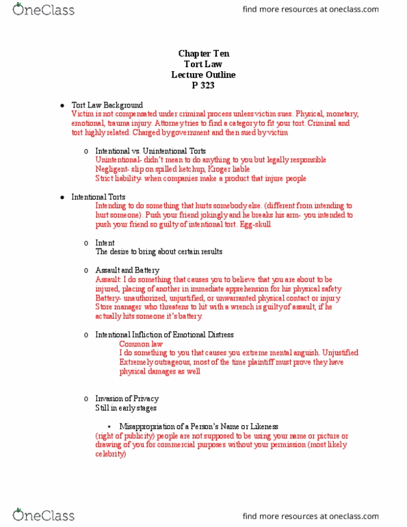LEGL 2700 Lecture Notes - Lecture 10: Intentional Tort, Kroger, Strictly Commercial thumbnail