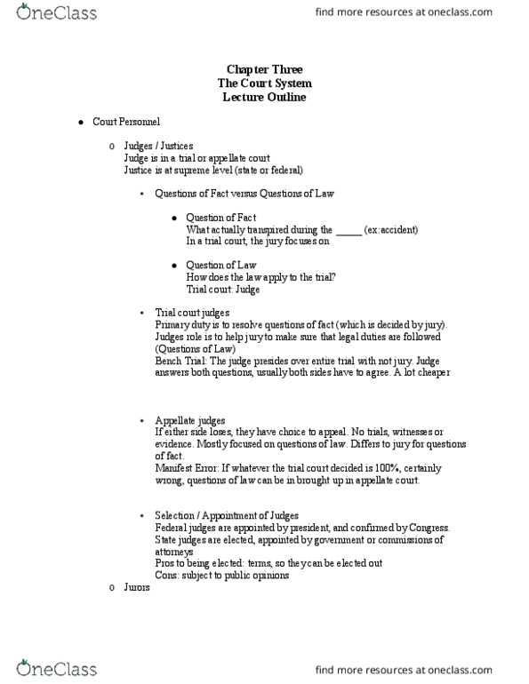 LEGL 2700 Lecture Notes - Lecture 2: Pro Se Legal Representation In The United States, Hung Jury, Certiorari thumbnail