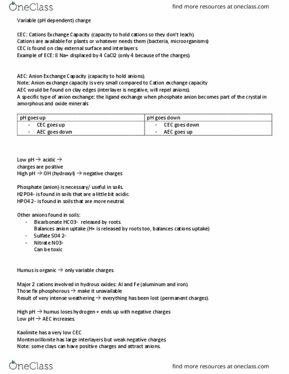 ENVB 210 Lecture Notes - Lecture 14: Ligand, Humus, Montmorillonite thumbnail