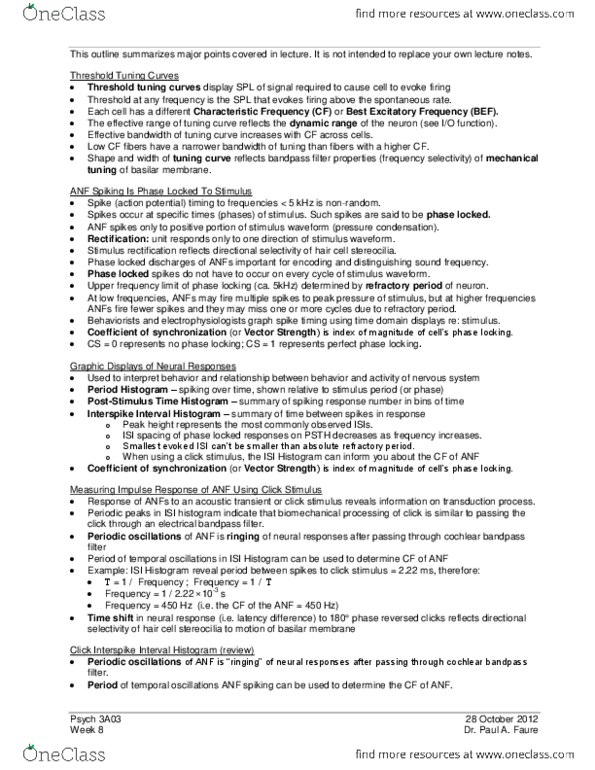 PSYCH 3A03 Lecture Notes - Basilar Membrane, Band-Pass Filter, Brainstem thumbnail