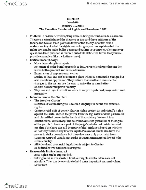 CRIM 332 Lecture Notes - Lecture 4: Individual And Group Rights, Reverse Discrimination, Short S.27 thumbnail