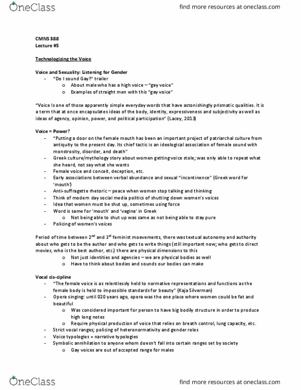 CMNS 388 Lecture Notes - Lecture 5: Synchronicity, Scream Queen, Heteronormativity thumbnail