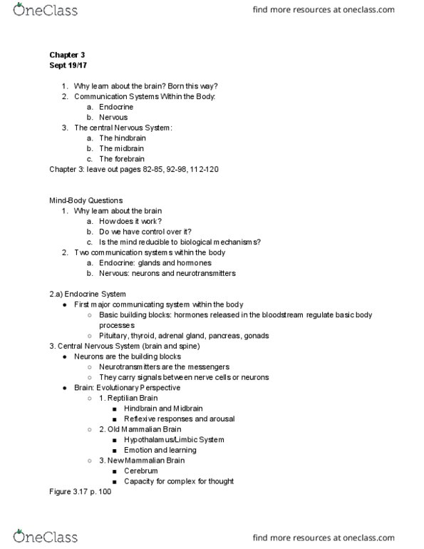 PSYC 1010 Lecture Notes - Lecture 3: Hindbrain, Central Nervous System, Adrenal Gland thumbnail