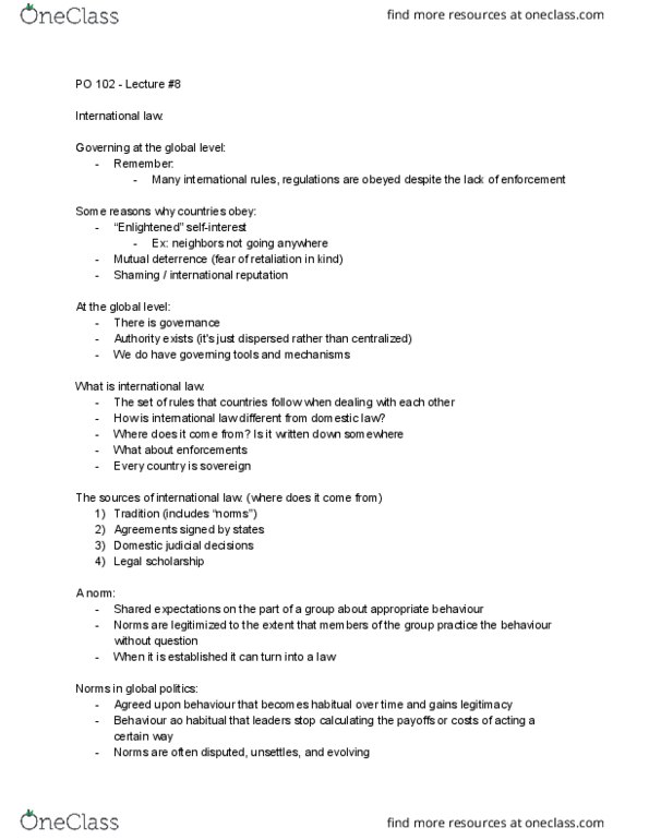 PO102 Lecture Notes - Lecture 8: Treaty On The Non-Proliferation Of Nuclear Weapons, North American Free Trade Agreement, Contract thumbnail