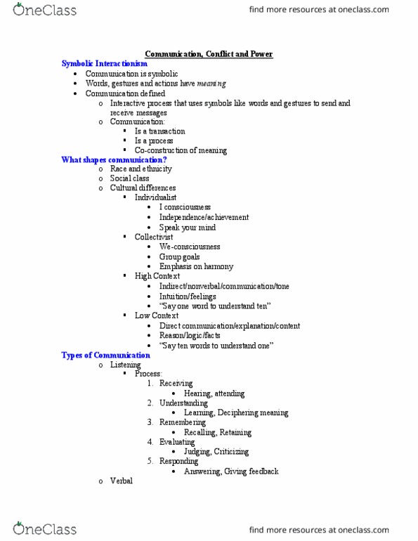 FAD-2230 Lecture Notes - Lecture 8: Symbolic Interactionism, Social Class, Nonverbal Communication thumbnail