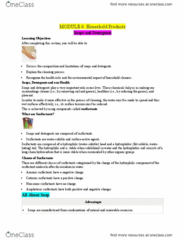 CHEM 208 Lecture Notes - Lecture 6: Detergent, Dishwashing, All About Soap thumbnail