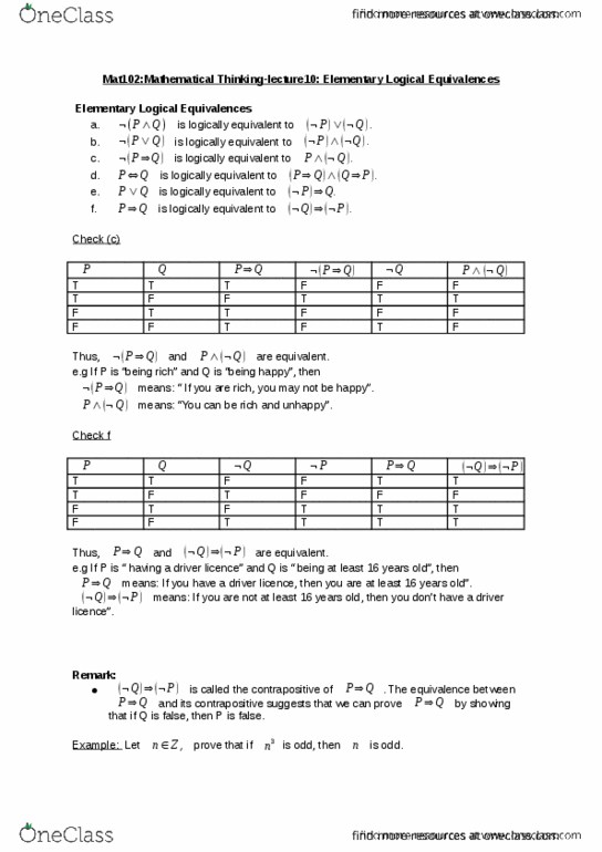 CSC165H1 Lecture Notes - Lecture 10: Contraposition thumbnail