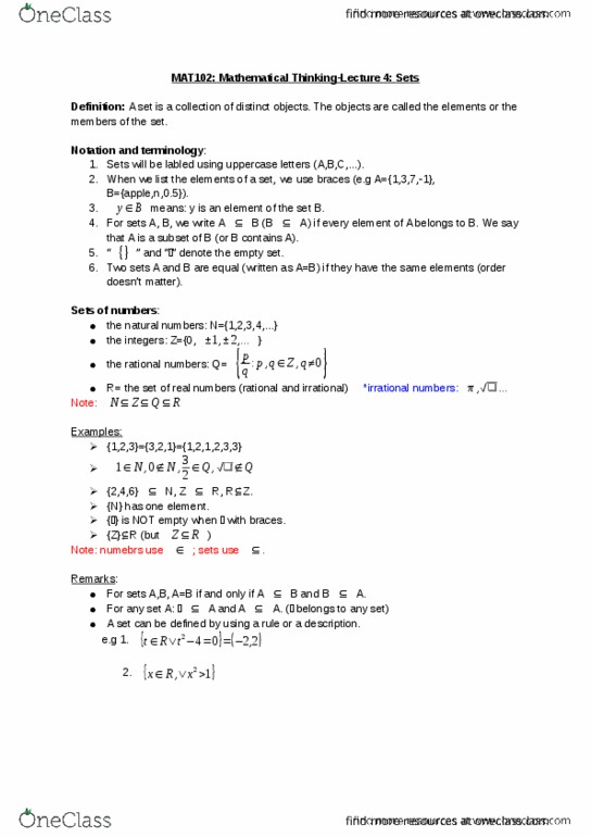 CSC165H1 Lecture Notes - Lecture 4: Empty Set thumbnail