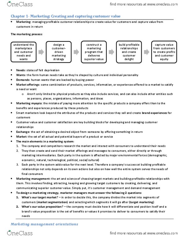 MGMA01H3 Chapter Notes - Chapter 1: Marketing Management, Marketing Myopia, Customer Satisfaction thumbnail