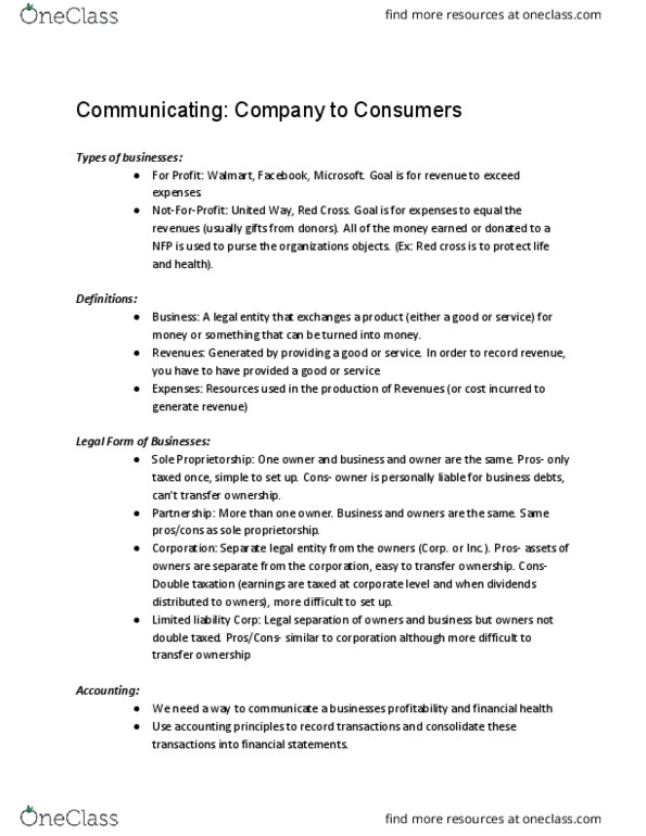 ACC 231 Lecture Notes - Lecture 1: Legal Personality, Accounts Payable, Common Stock thumbnail