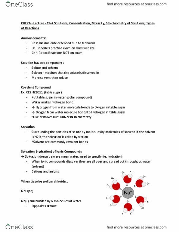 CHE 2A Lecture Notes - Lecture 9: Sulfuric Acid, Solvation, Zinc Chloride thumbnail