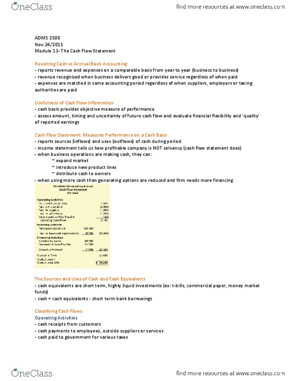 ADMS 2500 Chapter Notes -Income Statement, Commercial Paper, Money Market Fund thumbnail