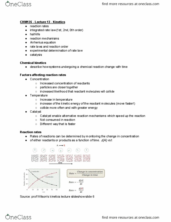 CHM135H1 Lecture Notes - Lecture 13: Reaction Rate Constant, Chemical Kinetics, Reaction Rate thumbnail