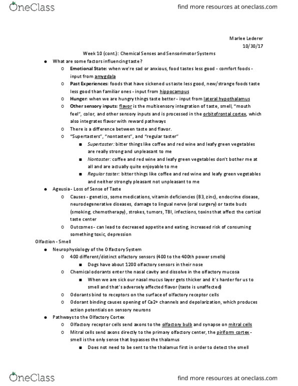 PSYC 2012 Lecture Notes - Lecture 24: Endocrine Disease, Multisensory Integration, Thalamus thumbnail