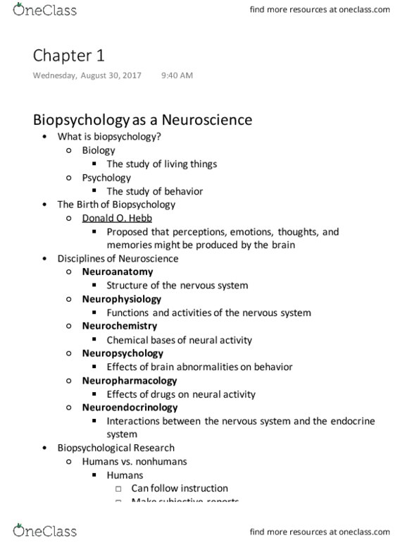 PSB-2000 Lecture 1: Chapter 1 Biopsychology as a Neuroscience thumbnail
