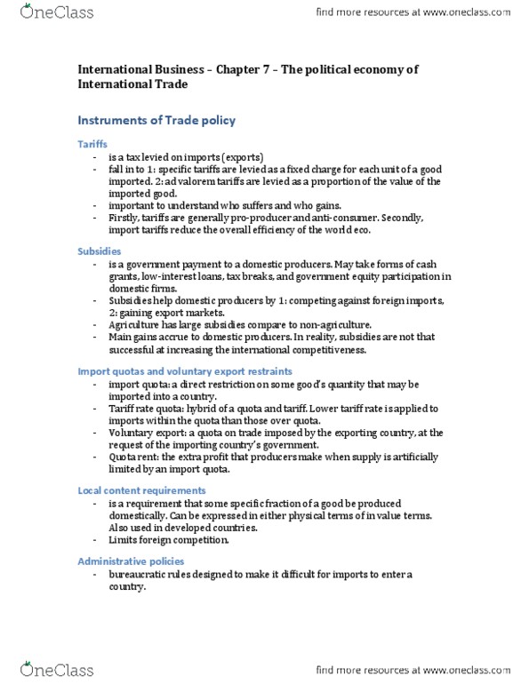 MGC2120 Chapter Notes - Chapter 7: Capital Market, Infant Industry Argument, General Agreement On Tariffs And Trade thumbnail
