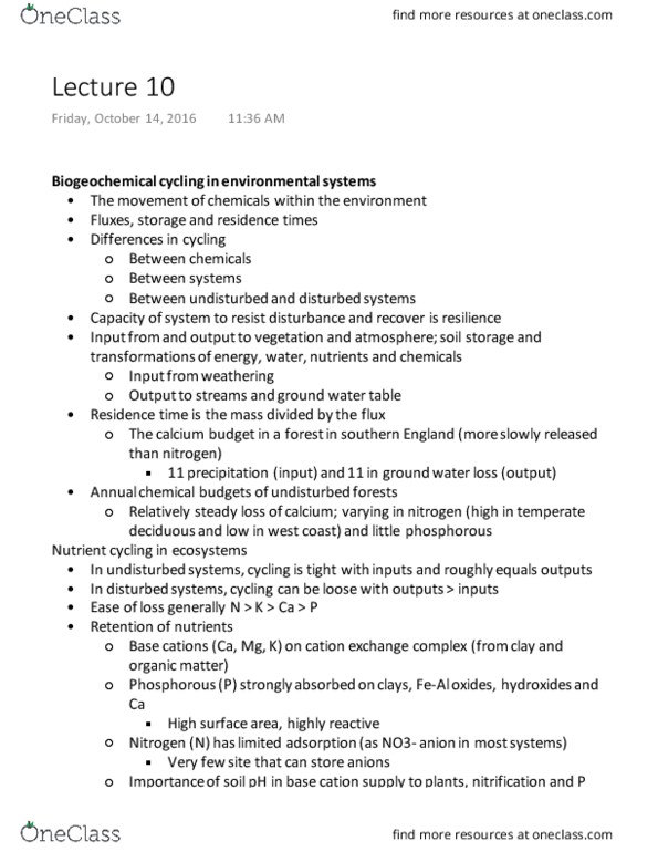 GEOG 203 Lecture Notes - Lecture 10: Soil Structure, Biogeochemical Cycle, Sorption thumbnail