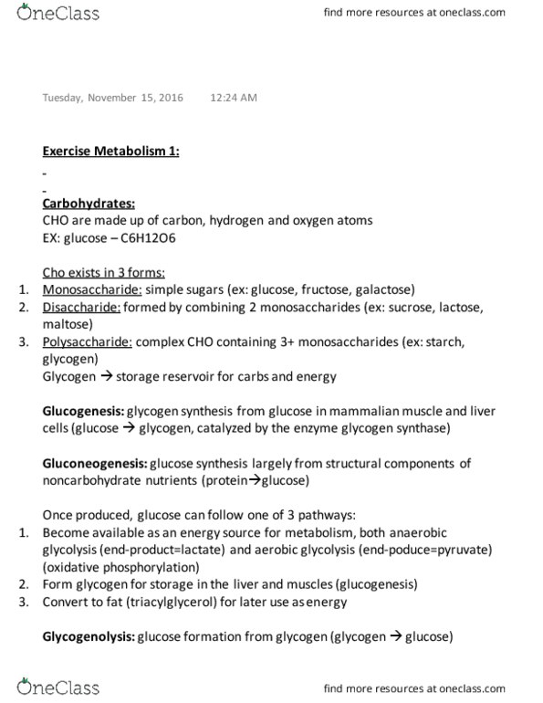 GEOG 203 Lecture Notes - Lecture 5: Glycerol, Oxidative Phosphorylation, Glycogen Synthase thumbnail