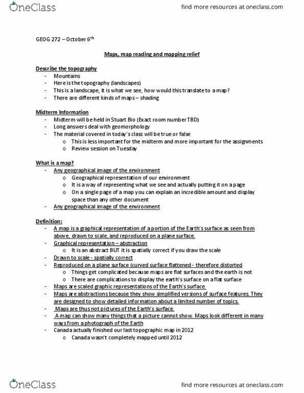 GEOG 272 Lecture Notes - Lecture 8: Mass Wasting, True North, Dental Floss thumbnail