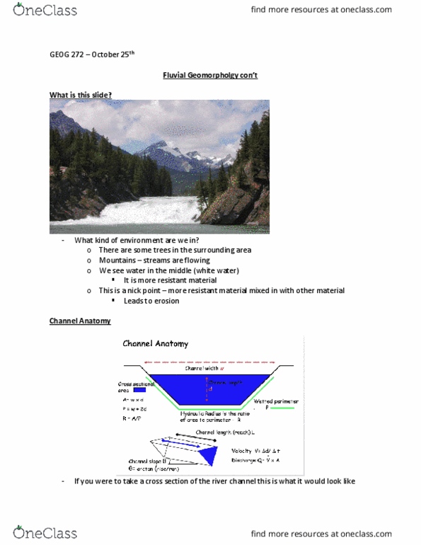 GEOG 272 Lecture Notes - Lecture 13: Terminal Velocity, Alluvium, Dimensionless Quantity thumbnail