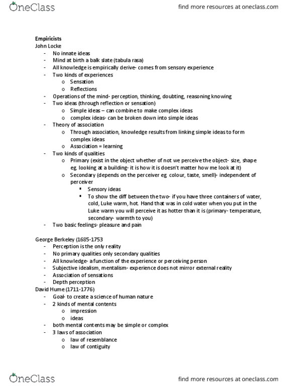 PSY 4130 Lecture Notes - Lecture 1: Tabula Rasa, John Stuart Mill, Depth Perception thumbnail