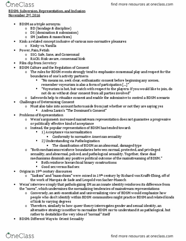 GSFS 250 Lecture Notes - Lecture 9: Risk-Aware Consensual Kink, Utopia, Voyeurism thumbnail