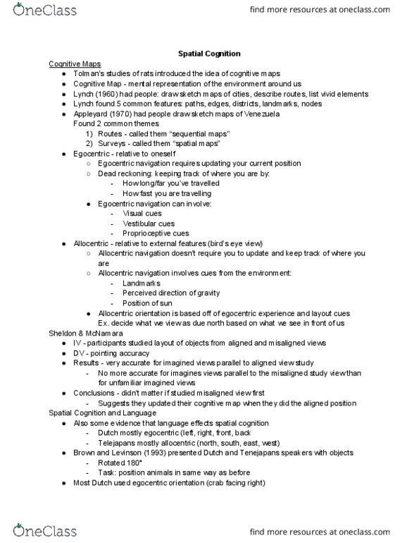 PSY 217 Lecture Notes - Lecture 4: Object Permanence, Cognitive Map, Mental Rotation thumbnail