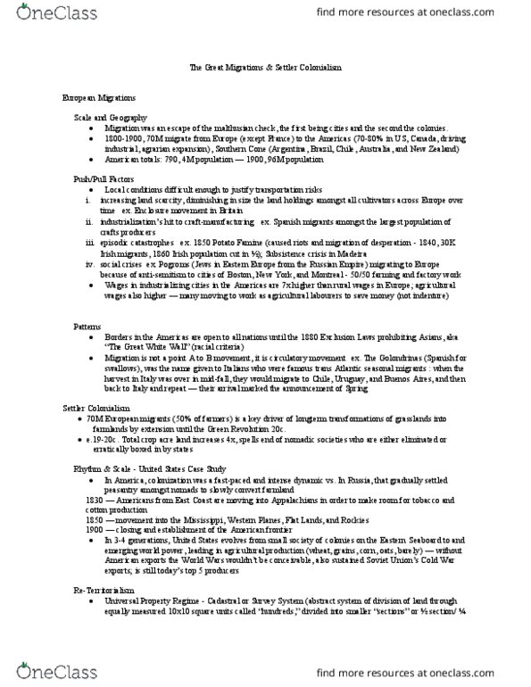 HIST 213 Lecture Notes - Lecture 7: Appalachian Mountains, Enclosure, Homestead Acts thumbnail