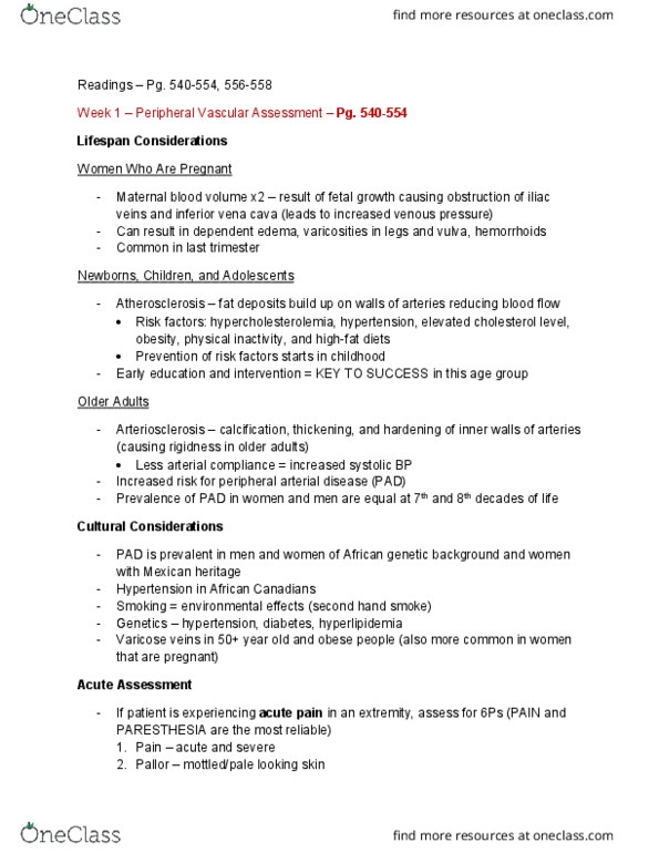 NSG3 Lecture Notes - Lecture 17: Dorsalis Pedis Artery, Turgor Pressure, Hypoesthesia thumbnail