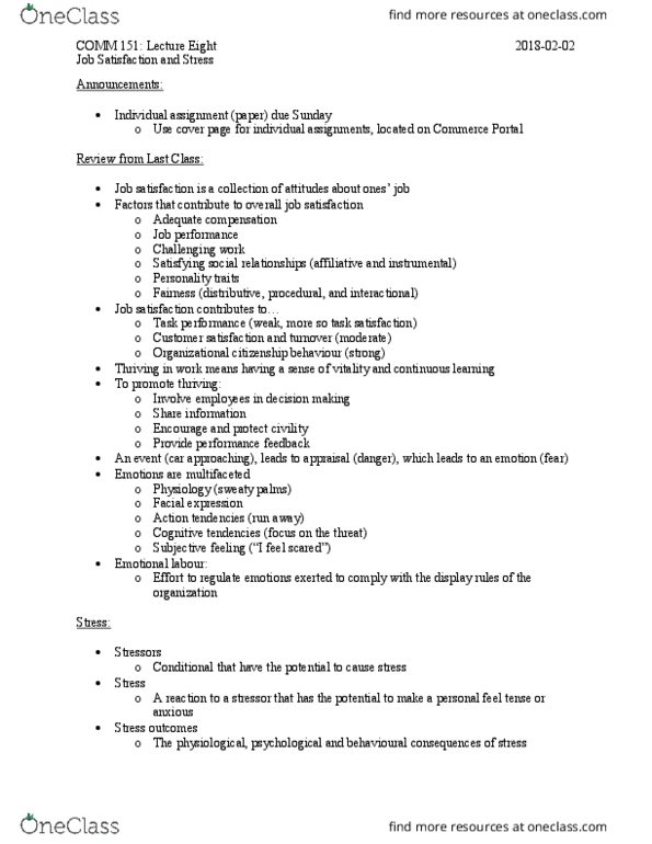 COMM 151 Lecture Notes - Lecture 8: Workplace Aggression, Flextime, Telecommuting thumbnail