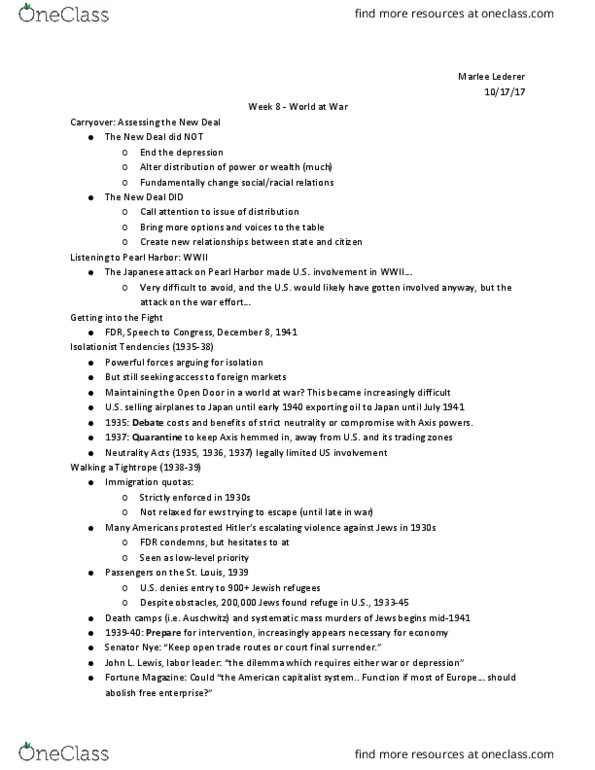 HIST 1025 Lecture Notes - Lecture 14: Capitalism, Rationing, Sammy Kaye thumbnail