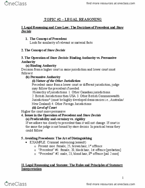 CRIM 135 Lecture Notes - Lecture 2: Precedent, Golden Rule thumbnail
