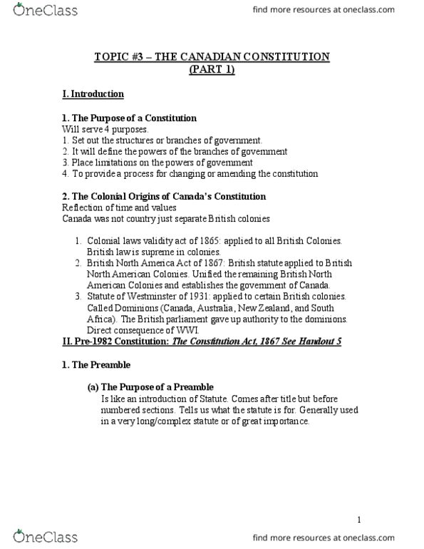 CRIM 135 Lecture Notes - Lecture 3: Parliamentary Sovereignty, Responsible Government, Ultra Vires thumbnail