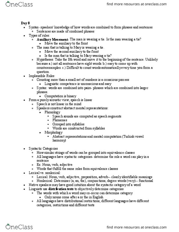 LING 200 Lecture Notes - Lecture 3: Linguistic Competence, Ditransitive Verb, Universal Rule thumbnail