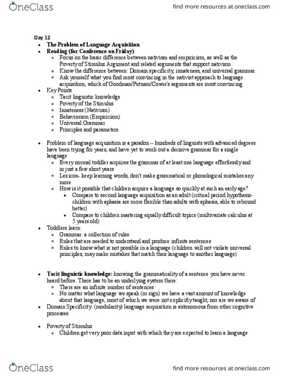 LING 200 Lecture Notes - Lecture 6: Interrogative Word, Reinforcement, Critical Period Hypothesis thumbnail