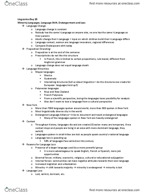 LING 200 Lecture Notes - Lecture 13: Minimal Pair, Language Change, Animacy thumbnail