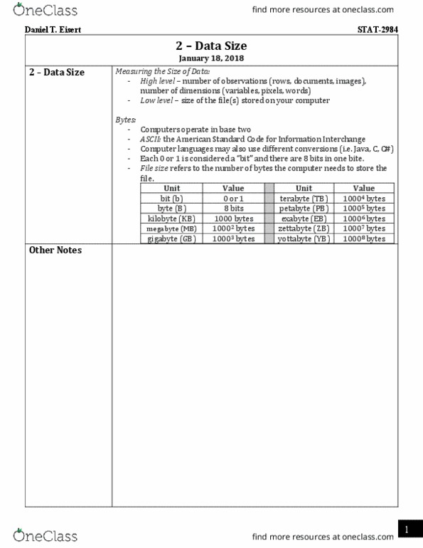 STAT 2984 Lecture 2: STAT-2984 - Notes - 2 - Data Size thumbnail