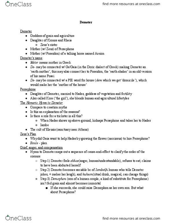 CLAS 2220 Lecture Notes - Lecture 9: Iambe, Appeasement, Homeric Hymns thumbnail