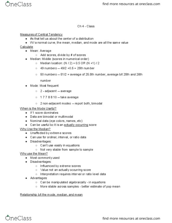 PSYCH 2220 Lecture Notes - Lecture 4: Xm Satellite Radio, Frequency Distribution, Unimodality thumbnail