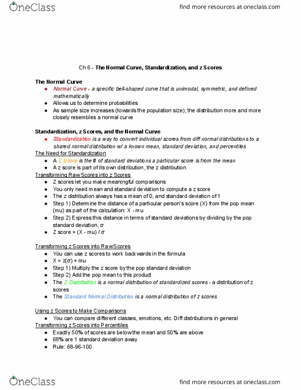 PSYCH 2220 Chapter Notes - Chapter 6: Unimodality, Standard Deviation, The Need thumbnail