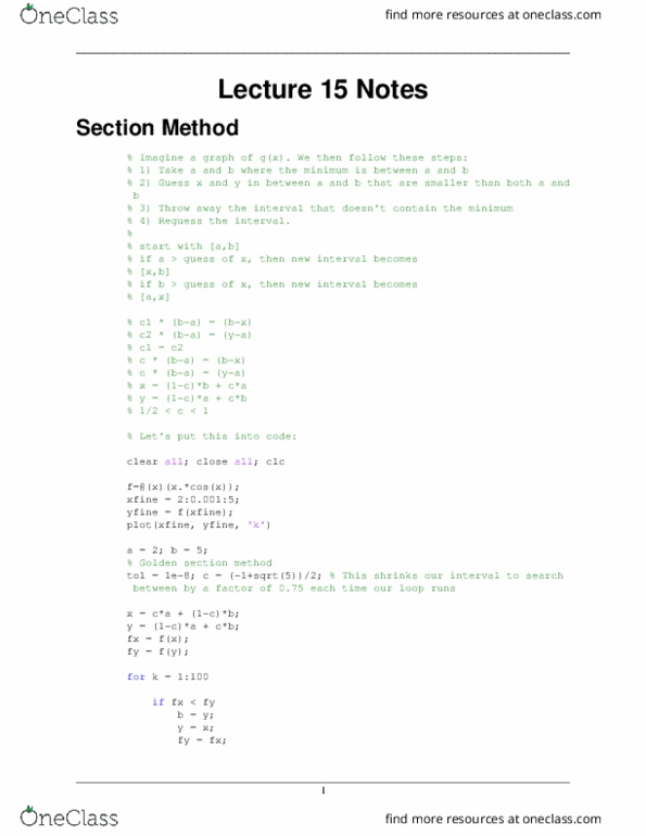 AMATH 301 Lecture Notes - Lecture 15: Matlab thumbnail