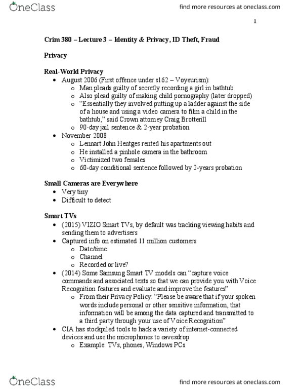 CRIM 380 Lecture Notes - Lecture 3: Http Cookie, Summary Offence, Addon thumbnail