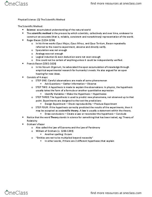 PSC 1121 Lecture Notes - Lecture 1: Novum Organum, Scientific Method, Hypothesis thumbnail